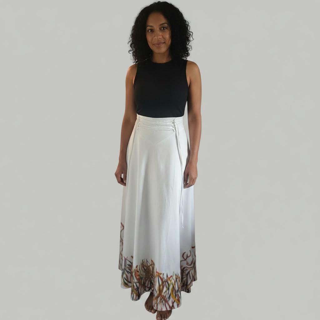 Hand-Painted Handmade Wide Maxi Skirt